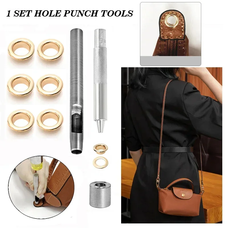 1Set Bag Strap Punch Tool Metal Eyelets Installation Hole Tarpaulin Fabric Canvas Garment Paper Leather Bags Accessories for DIY