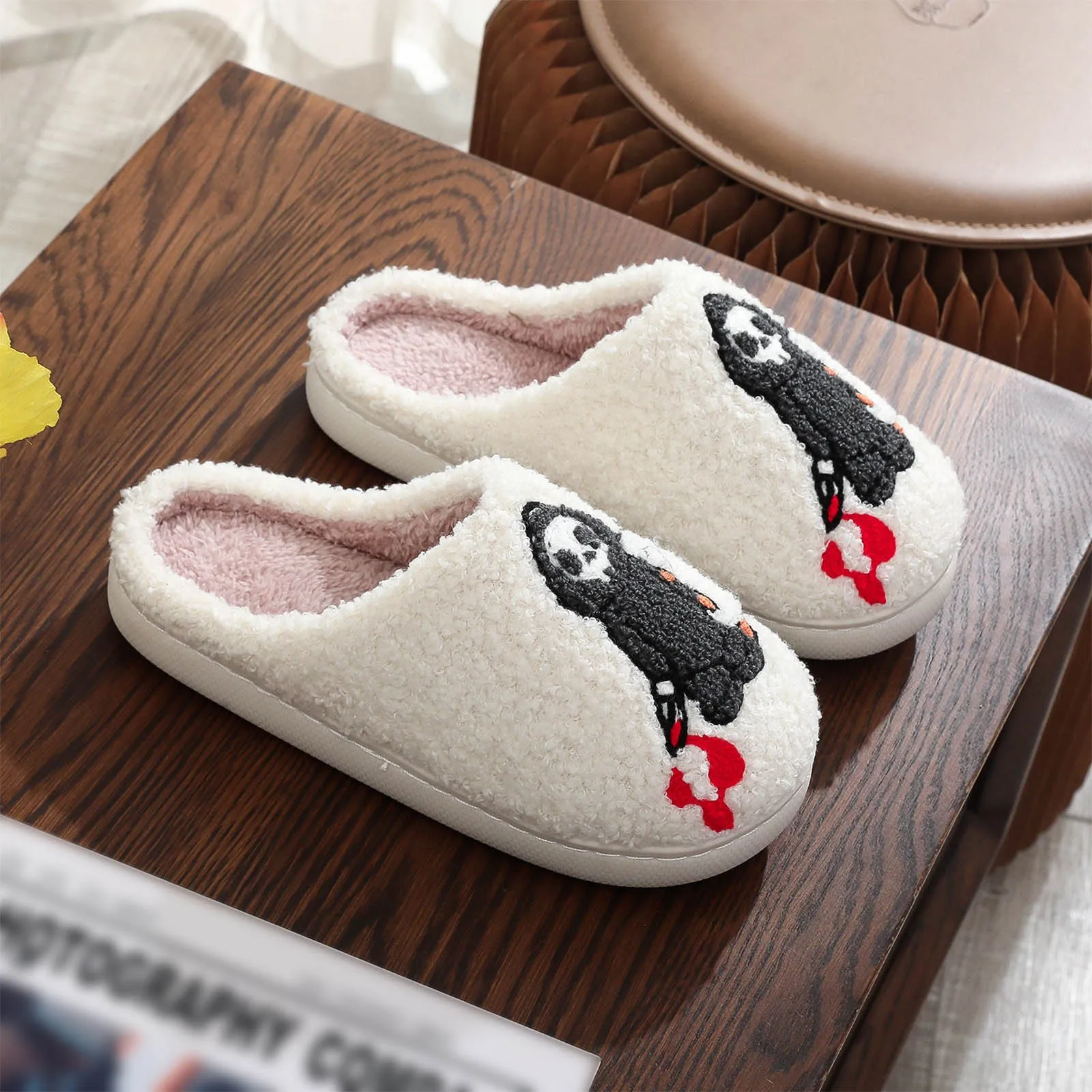 Halloween Ghost Cotton Slippers Home Flat Indoor Scream Slipper Non-slip Thickened Shoes Women Skull Slippers Halloween Gift