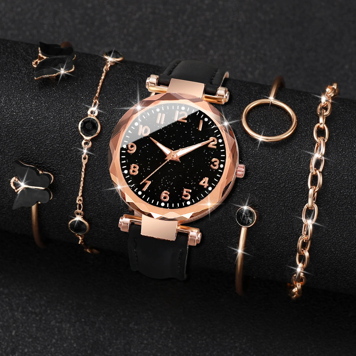 5/6PCS Fashion Women Watches Bracelets Set Casual Leather Band Ladies Quartz Watch Relogio Feminino（Without Box）