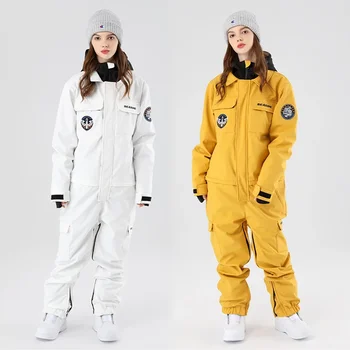 ใหม่2025ฤดูหนาวชุดสกีแบบชิ้นเดียวสำหรับทั้งผู้ชายและผู้หญิงแจ็คเก็ตสโนว์บอร์ดกลางแจ้งชุดเล่นสกีให้ความอบอุ่นชุดจั๊มสูทกันลมกันน้ำ