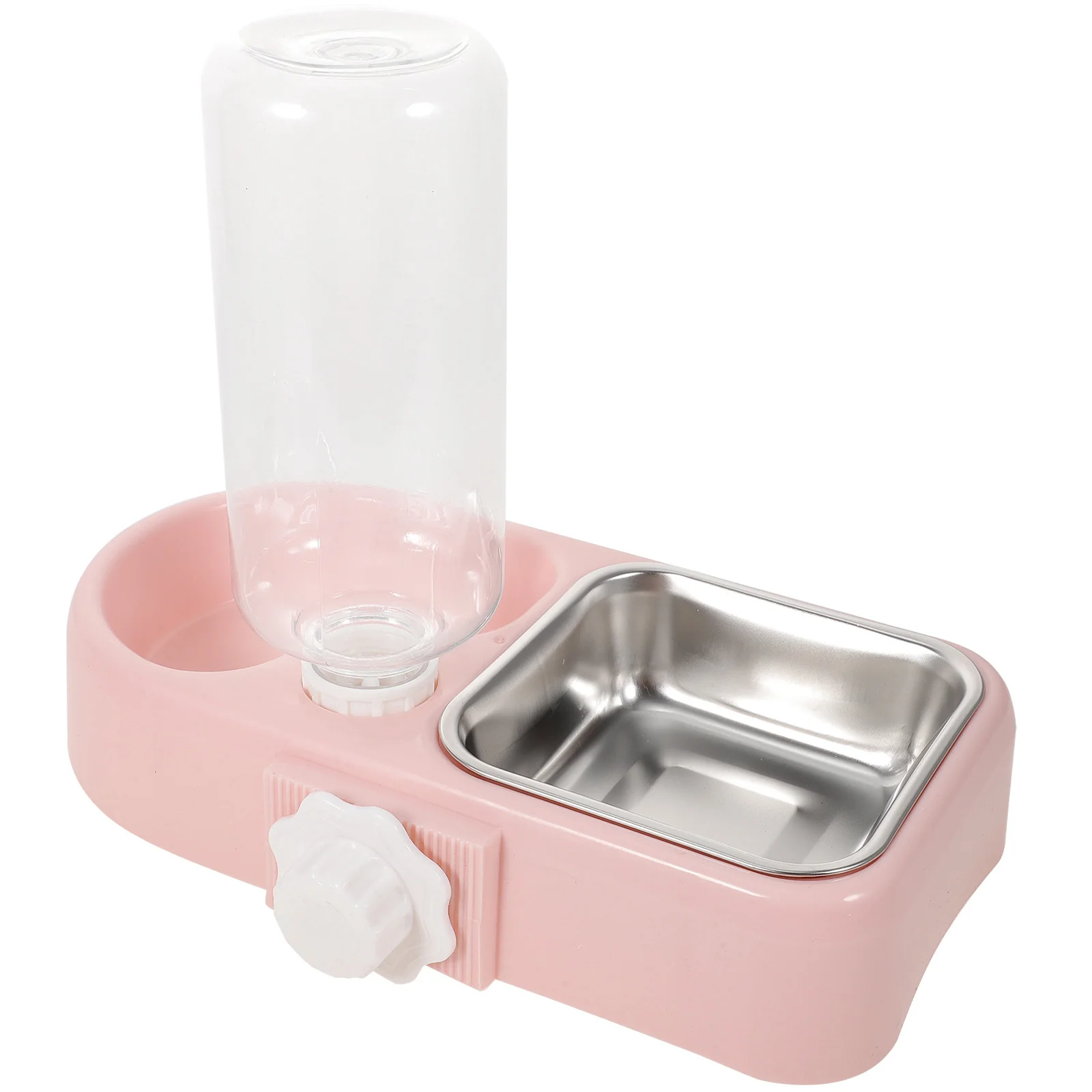 เครื่องให้น้ำสัตว์เลี้ยงแบบสองช่องสีชมพู สำหรับสุนัขและแมว อุปกรณ์ให้น้ำอัตโนมัติ ป้องกันการหก ชามปลอดภัยจากวัสดุความหนาแน่นสูง เป็นมิตรต่อสิ่งแวดล้อม