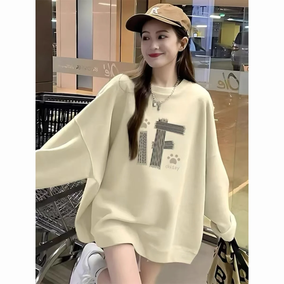 여성용 스웨트셔츠 스포츠웨어 여성 체육관 아우터 미국식 긴팔 루즈 학생 레저 핑크 미학 얇은 라운드넥 앞뒤