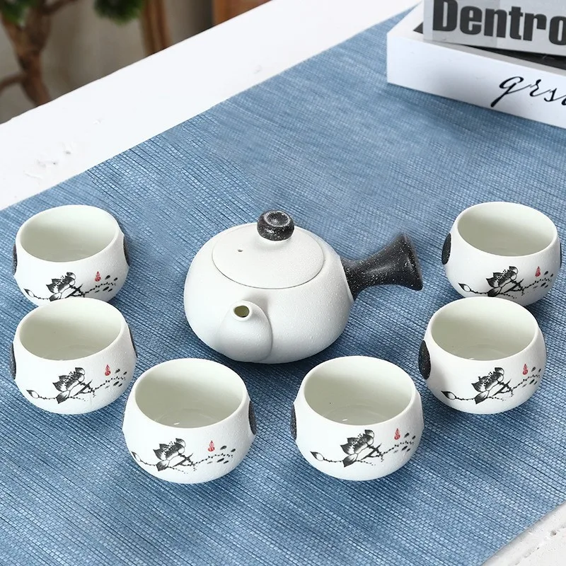 Snowflake Glazed Side Pot Kung Fu Tea Set Ceramic 1 Pot 6 Cups