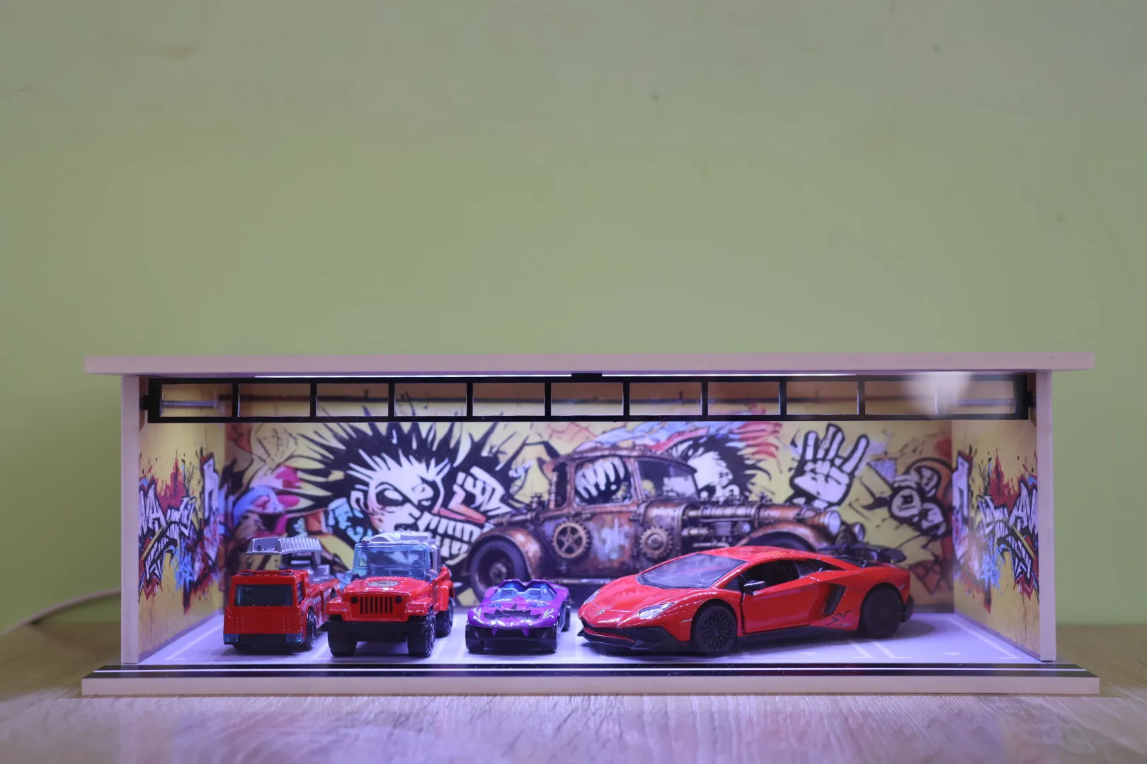 1/64 Scale USB LED Light Car Garage Diorama Models Display Model Miniature Parking Lot Collectible Gift for Model Enthusiasts