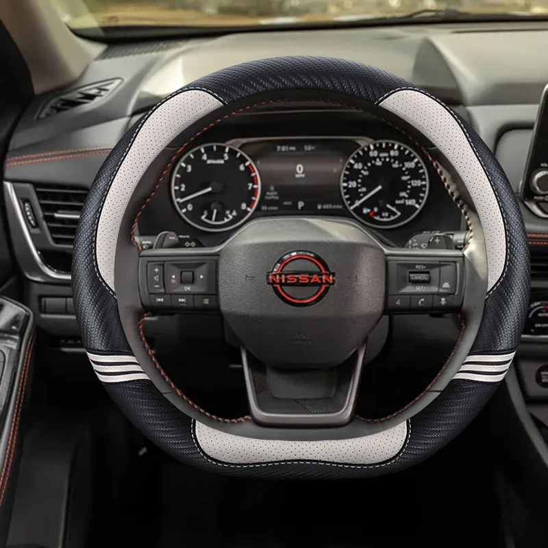 D-Shape Leather Car Steering Wheel Cover For Nissan X-Trail 2018-2024 Versa 2020-2023 Pathfinder Note 2022-2025 Auto Accessories
