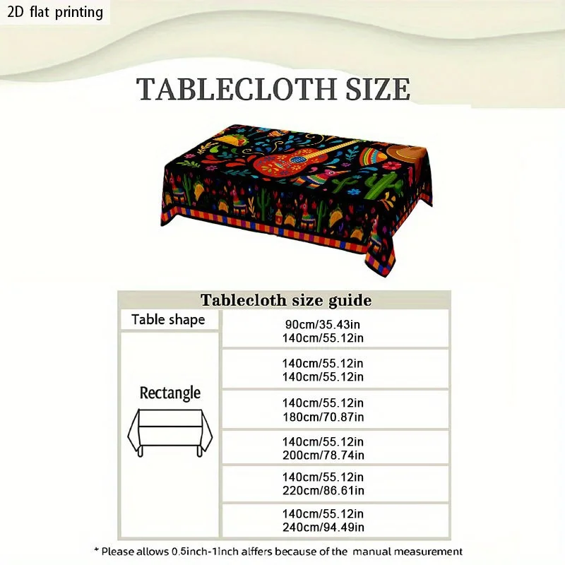 1pc Soft, fashionable and attractive 2D flat tablecloth, machine washable and easy to clean, yzb