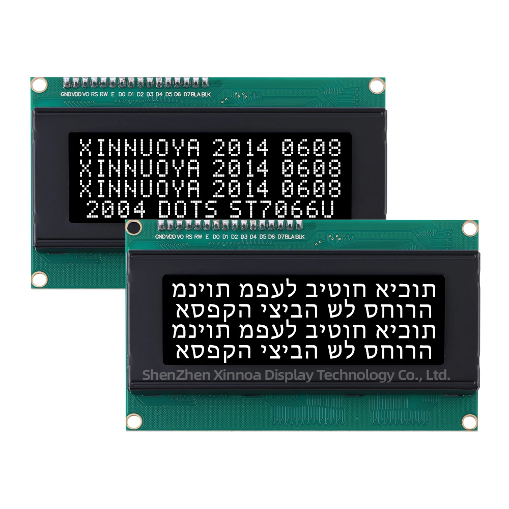 Ausgestattet mit LED-Hintergrundbeleuchtung und integrierter ST7066U, grünes Licht, schwarze Buchstaben, hebräisch, 2004 A, IIC-Adapterplatine, Zeichen-LCD-Modul