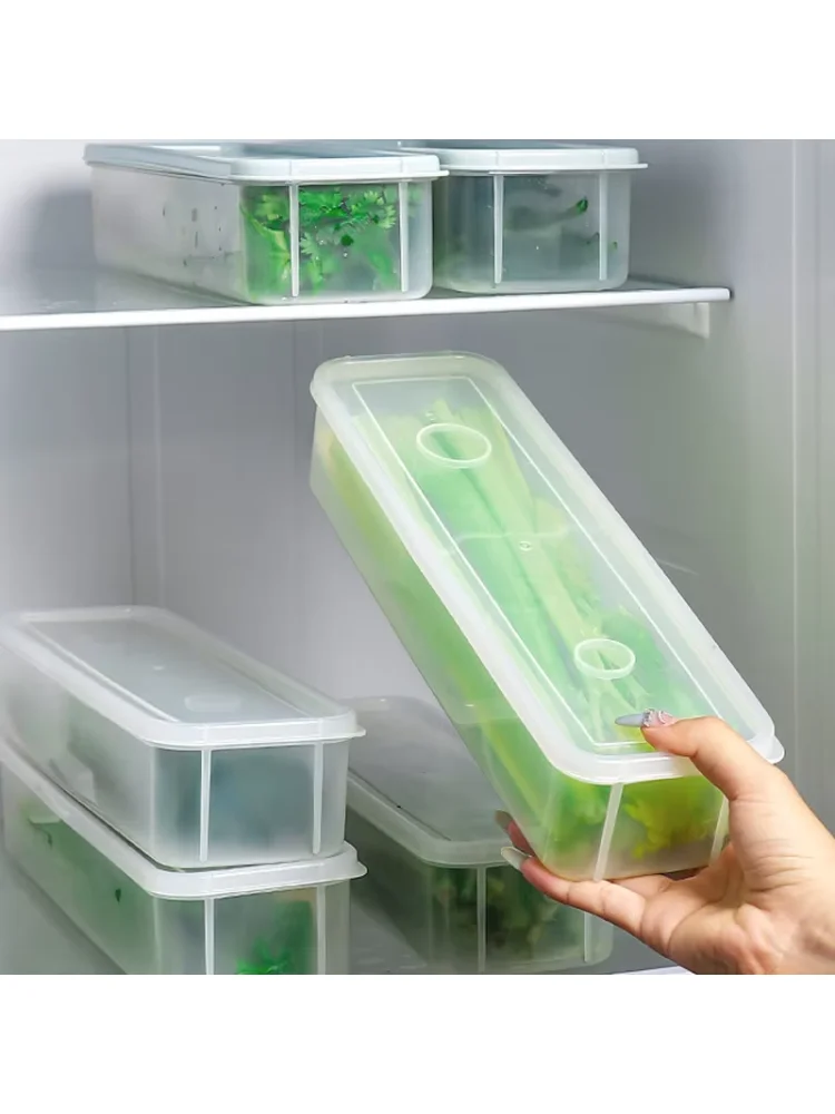 2PCS Fresh Box Refrigerator Storage Boxes Scallions Food Container, fresh-keeping Food Boxes,Transparent Sealed Storage Box