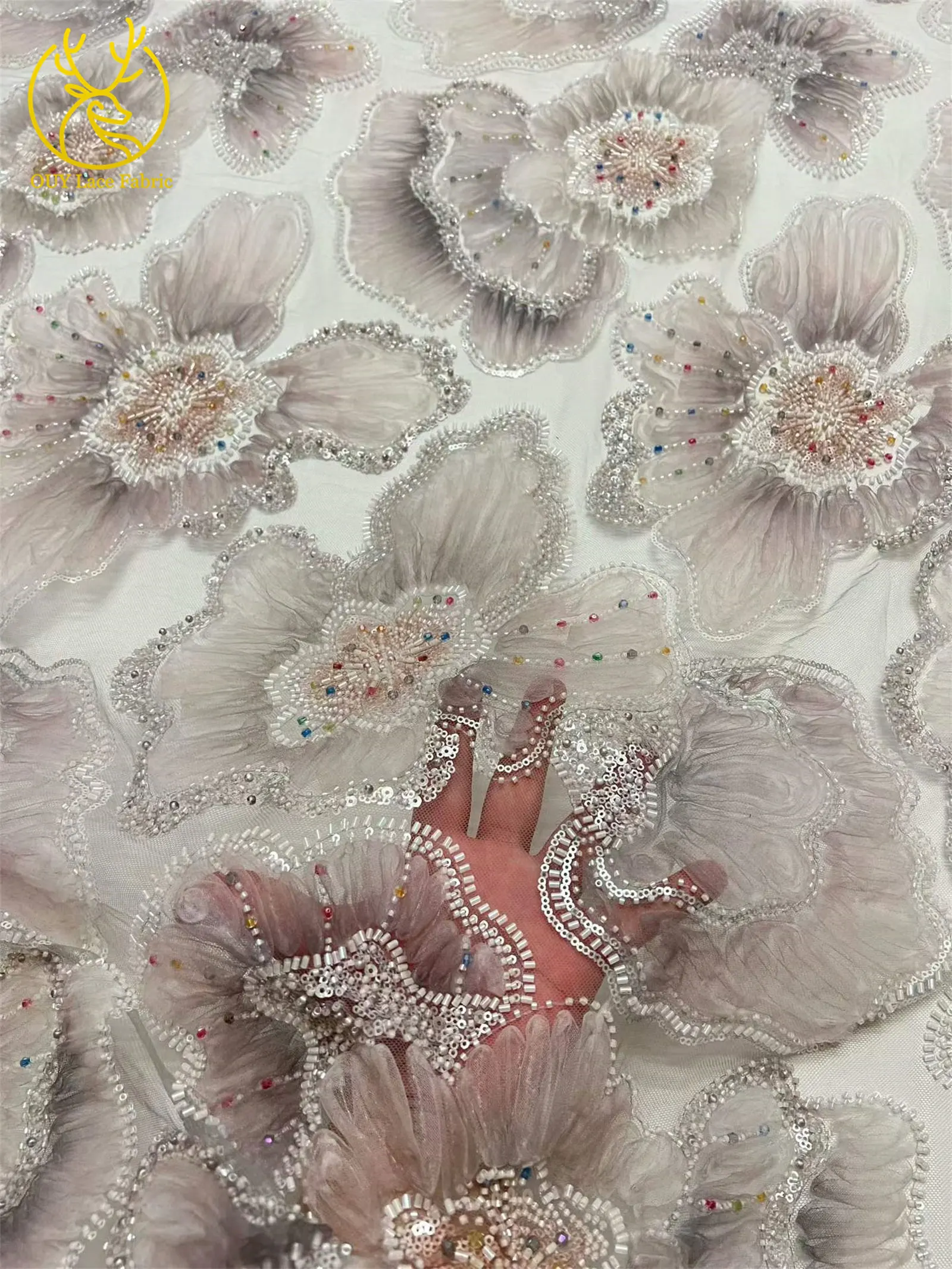 Wunderschöner Afrikanischer Pailletten-Perlen-Spitzenstoff 2026 Hochwertiger Französischer Spitzenstoff Nigerianische Netzspitze Stickerei Partykleid – Detail 9