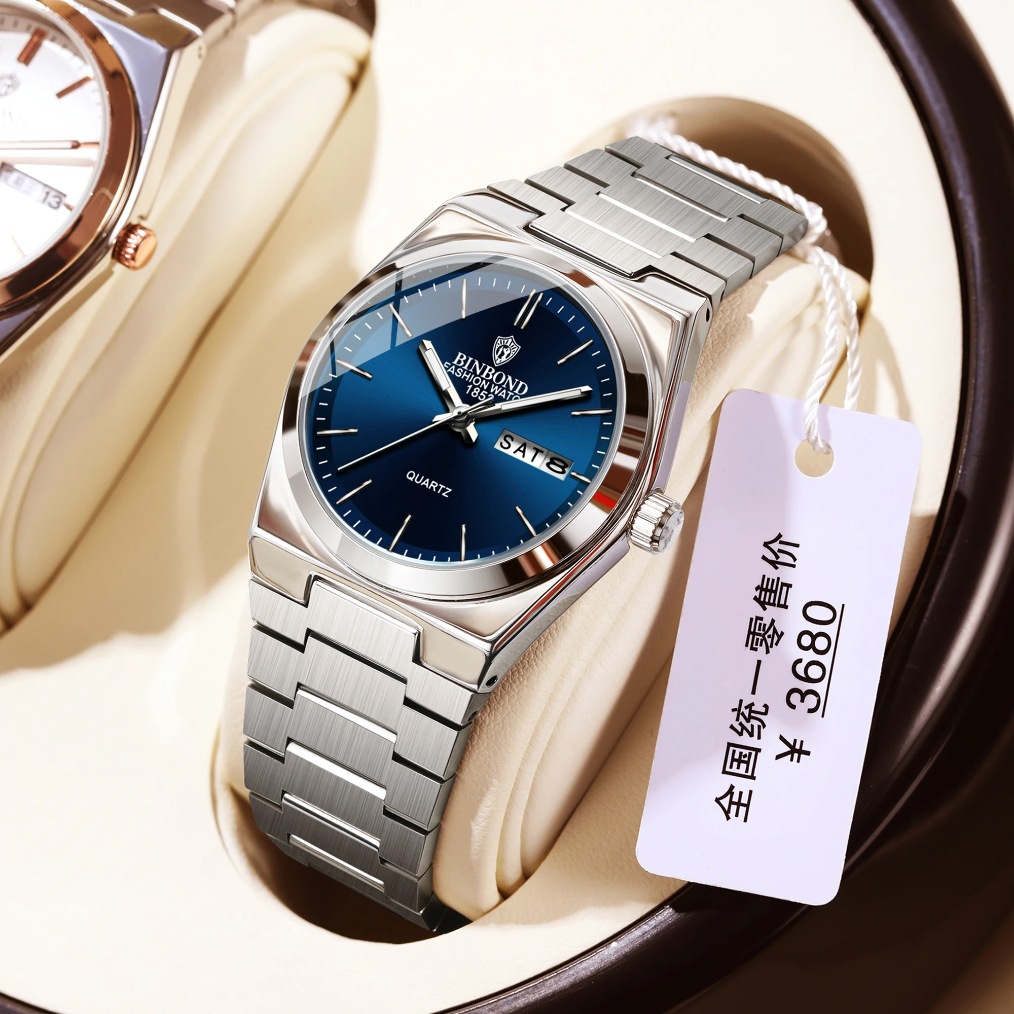BINBOND лучший бренд B103, новые женские кварцевые часы с пряжкой из нержавеющей стали для бизнеса и отдыха, тонкие женские часы с двойным календарем
