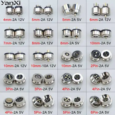 1Set 2/3/4/5/6Pin 5V 12V 2A Spring Loaded Magnetic Pogo Pin Connector 5 6 7 8 10mm Male Female DC Power Charging Socket