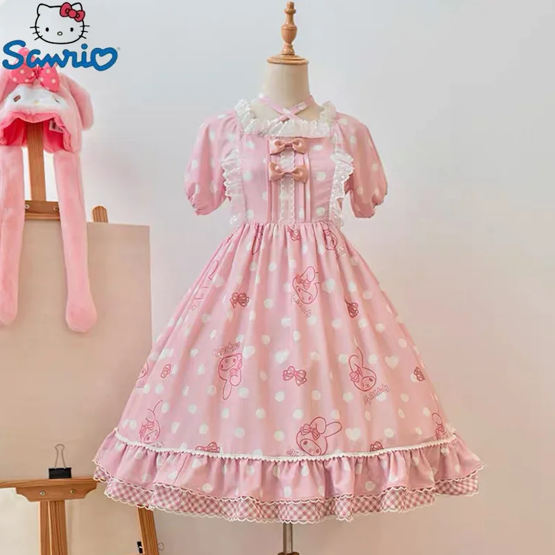 

Japanese Bow Dress Sweet Lolita Girl Cosplay Op Dress Sanrio Kuromi My Melody Series Bow Backless Bud Dress Girl Birthday Gift