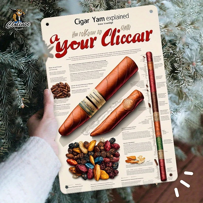 Cigar Knowledge Educational Metal Sign, , Featuring Multiple Cigars and Making Ingredients Details with Tobacco Culture Art Sty