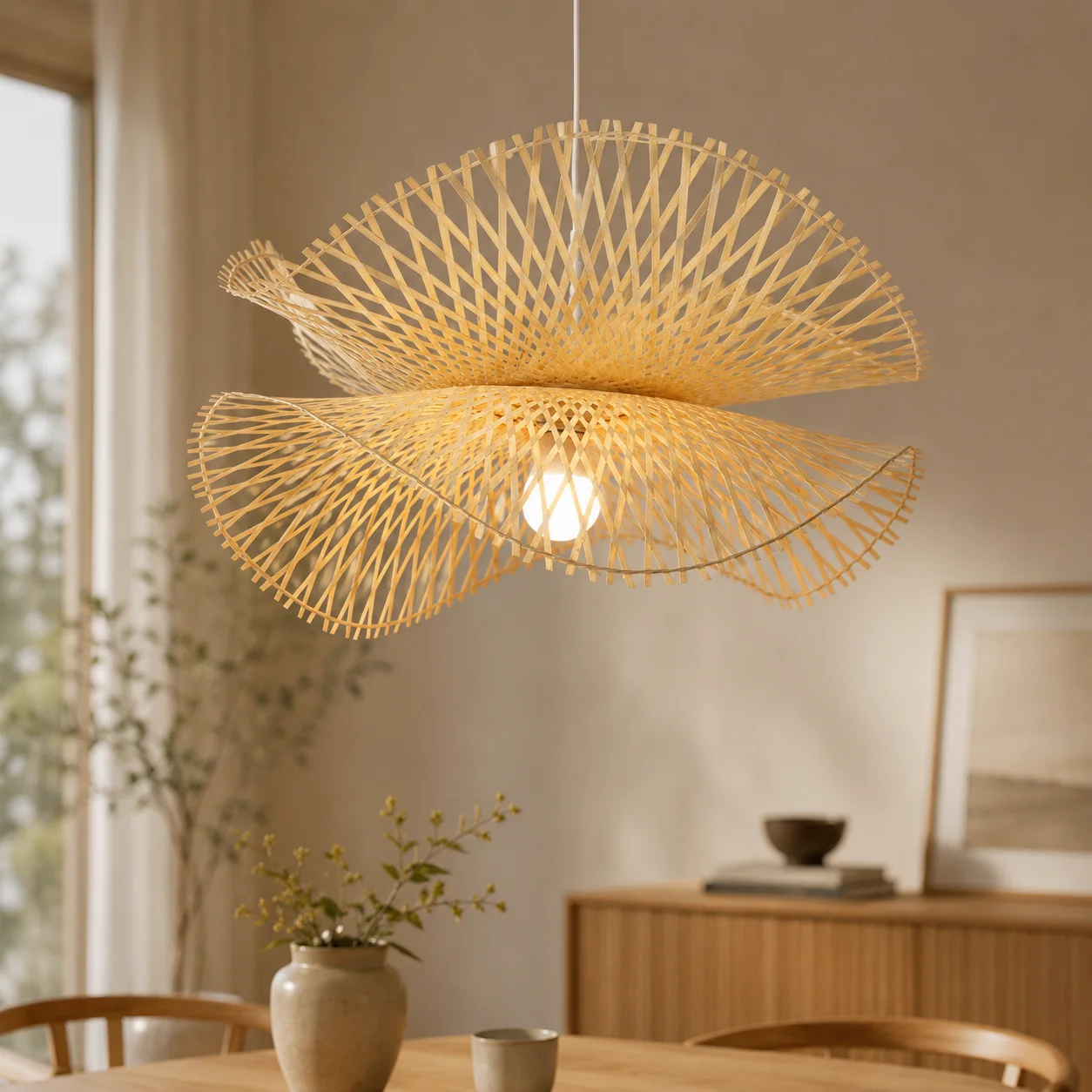 JOYINLED Handgewebte Bambus-Deckenlampe Chinesischer Stil Pendelleuchte Natürliche Holz-Deckenbeleuchtung für Wohnzimmer Schlafzimmer Dekoration