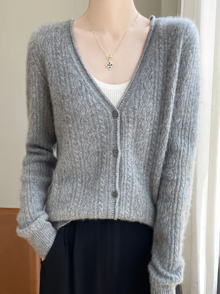 New Autumn Winter Women Cashmere Sweater 100% Merino Wool V-Neck Cardigan High Quality Soft Knitwear Star Style Casual Tops