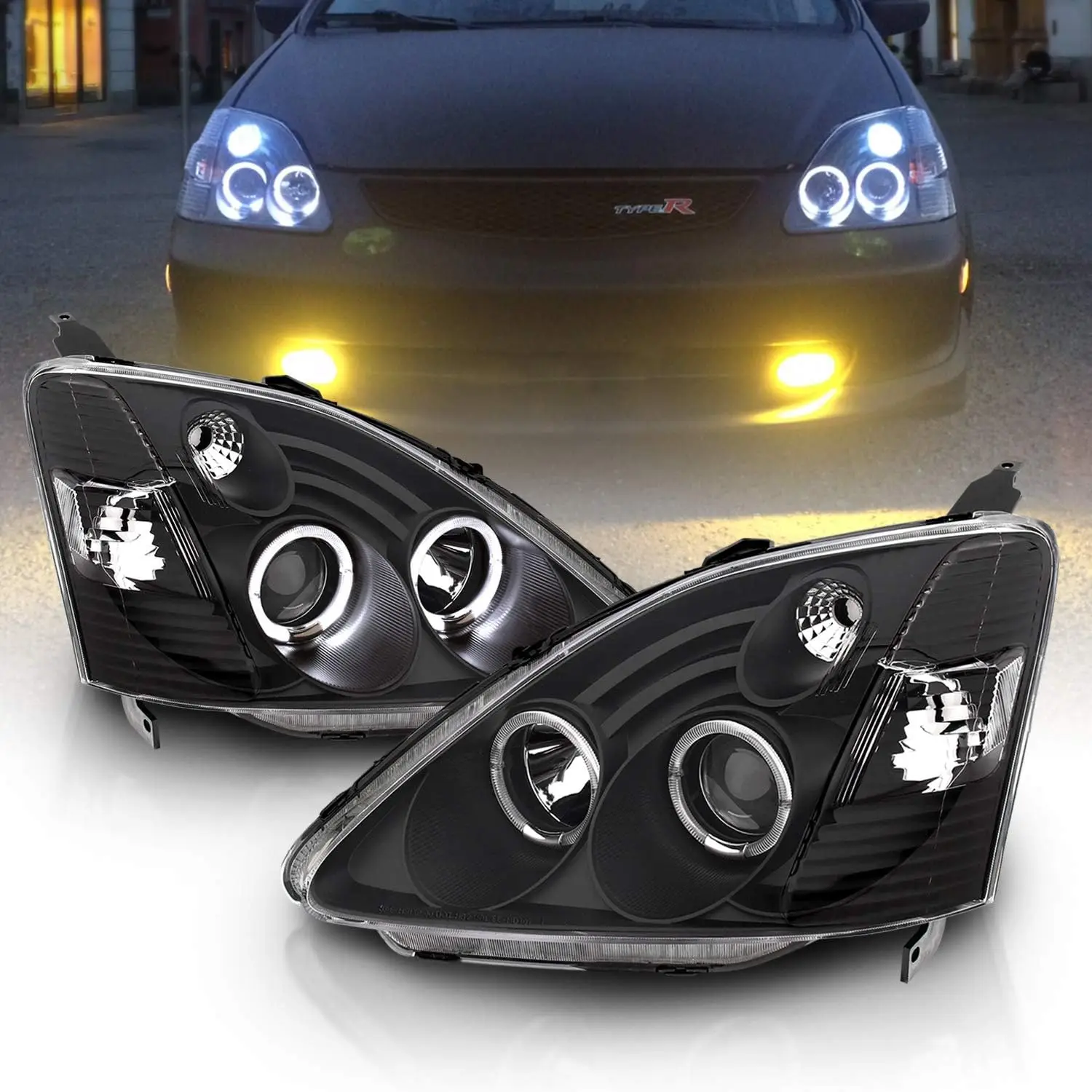 

Projector Headlights Halo Black for Honda Civic 3 Door - Passenger and Driver Side