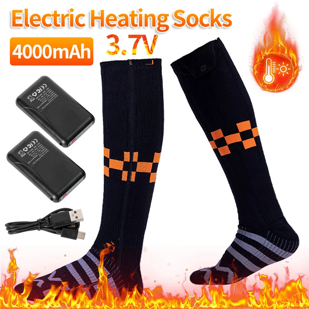 Winter Heated Socks 2PcsBattery 4000mAh Thermal Socks Women Men Heating Foot Warmer Electric Fever Socks Hiking Ski Warm Outdoor