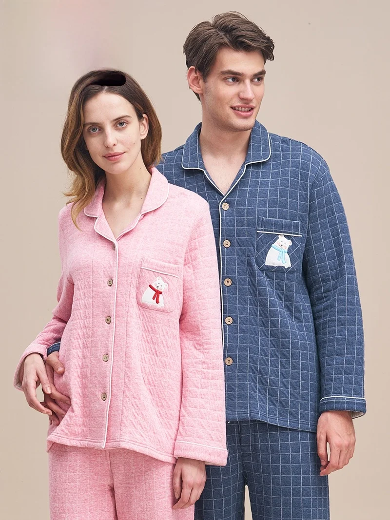 conjunto-de-pijamas-de-invierno-de-algodon-puro-grueso-para-hombres-y-mujeres-ropa-de-casa-estilo-enfermera-manga-larga-pantalones-largos-cardigan-calido