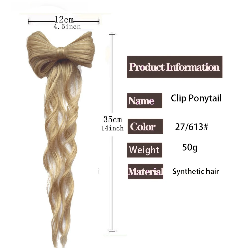 Bow Half Tied Synthetic Ponytail Fluffy Wavy Wig Wavy Catch Clip Contract Ball Head Braid Fake Ponytail Extension for Women