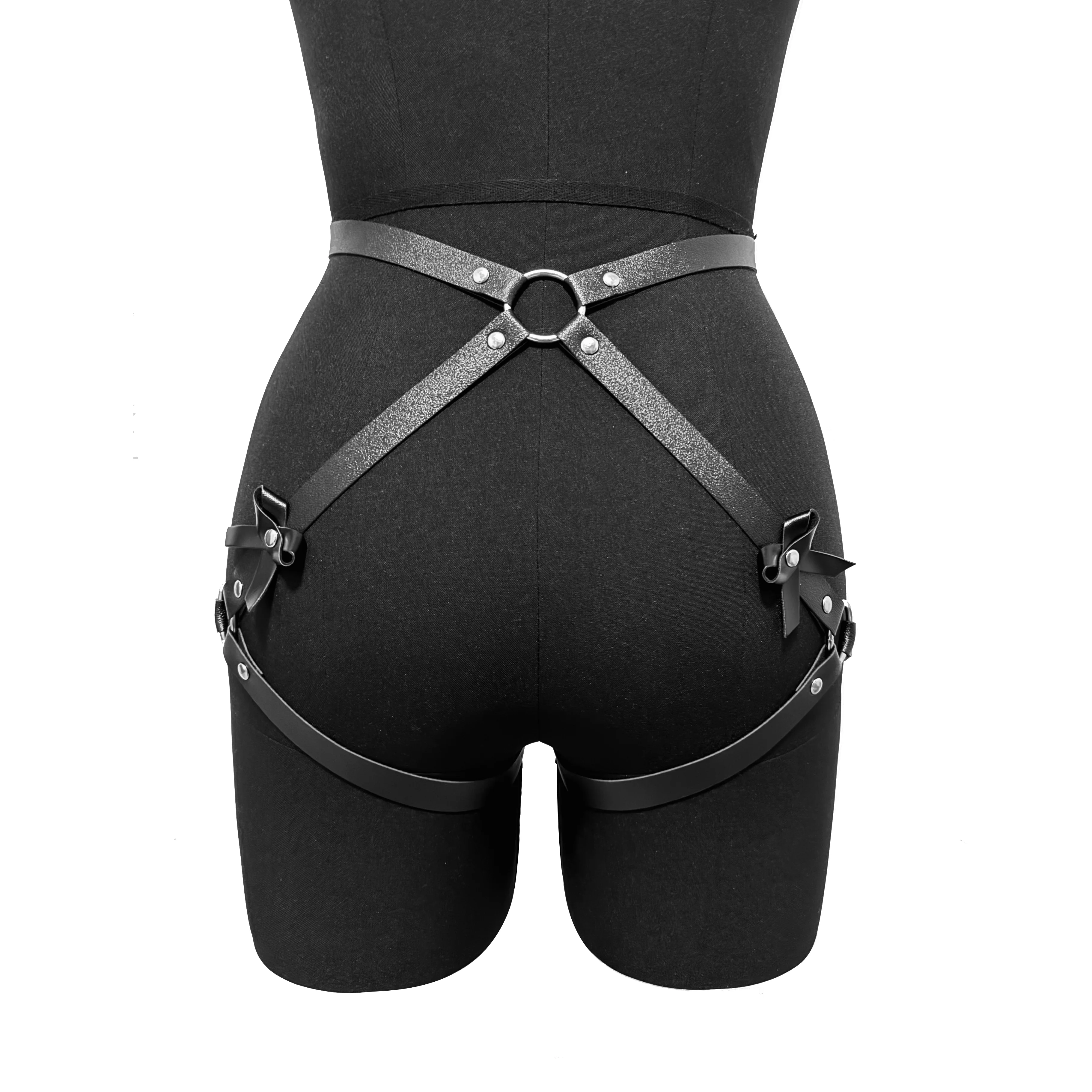 Fashion Bow Hip Belt Woman Sexy Leg Harness Gothic Leather Lingerie Thigh Garter Bondage BDSM Adult Erotic Fetish Clothing