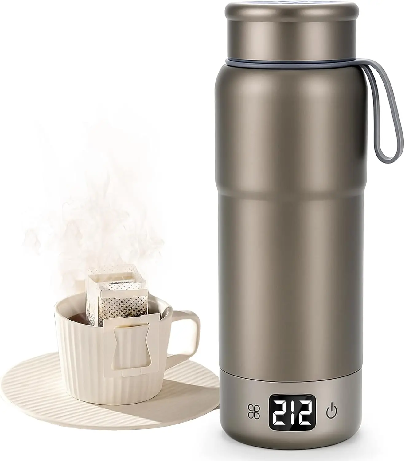 Pure Titanium Travel Kettle,Dual Voltage Portable Electric Kettle 110V-240V Smart Small Water Boiler For Tea & Coffee,12 Tempera