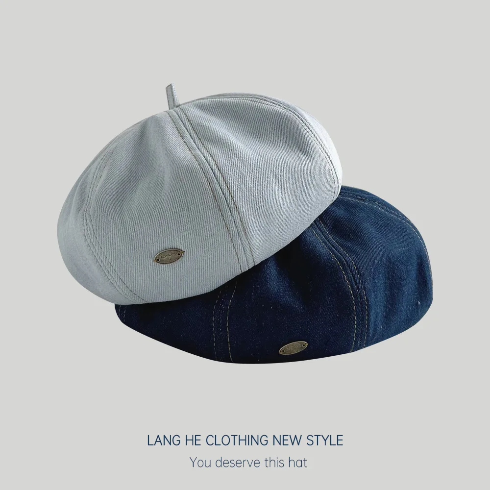 New Denim Beret Hat, Women Stereo Version Face Slim Cute Japanese Style Painter Cap