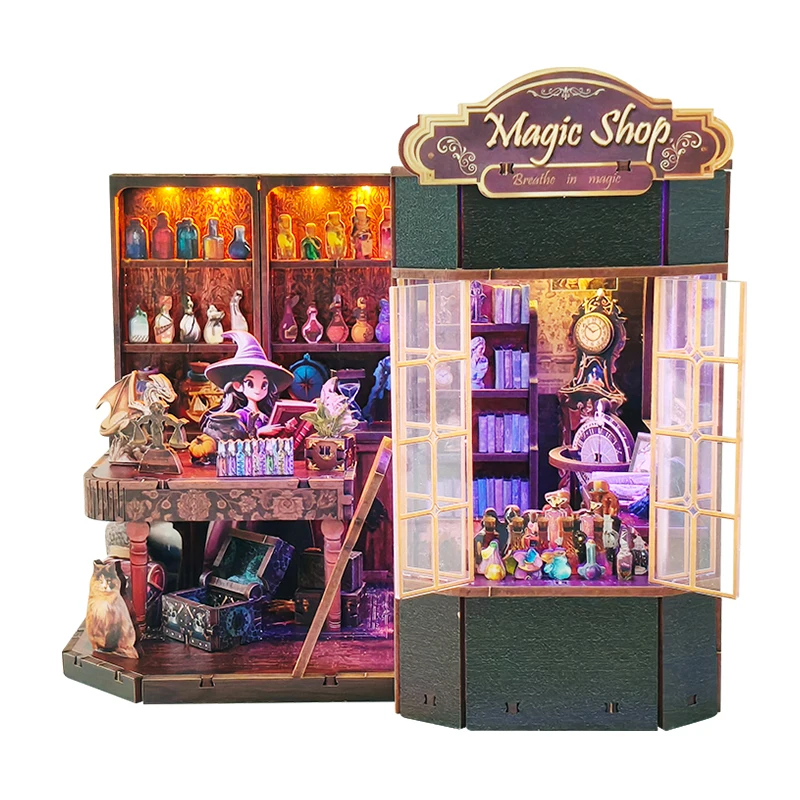 DIY ไม้อาคารจิ๋วชุด Magic Shop Cottage บ้านตุ๊กตาพร้อมเฟอร์นิเจอร์ Casa ตุ๊กตาสําหรับของขวัญวันเกิดเพื่อน
