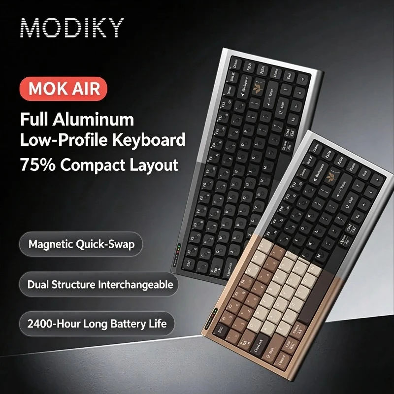 Mok Air 75% Low Profile Wired Mechanical Keyboard Custom Aluminum CNC HoswapThird Mode Magnetic Quick-release Gasket Kailh QMK