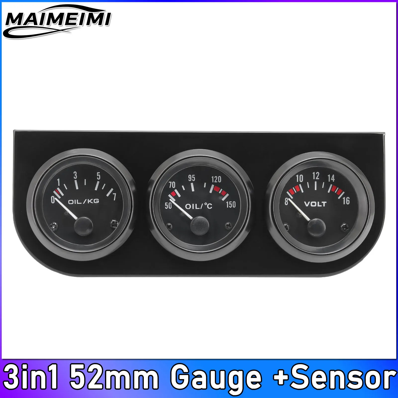 

52 мм 3в1 метр датчик температуры масла вольтметр комплект манометра масла с датчиком температуры масла 10 мм тройной метр вольтметр