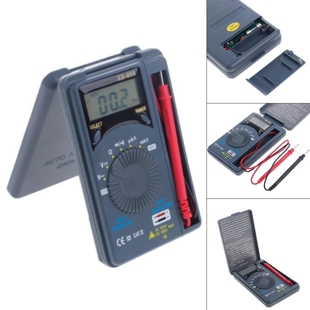 XB866 Auto Range Digital Multimeter LCD Pocket Voltmeter Tester Tool For AC DC Voltage Current Resistance Diode Continuity