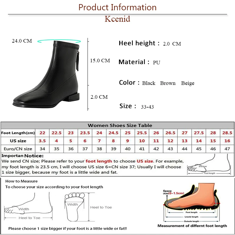 Kcenid Fashion Ladies Street Style Autumn Sewing Zipper Modern Boots Women Leisure Square Toe Chunky Low Heels Ankle Boots