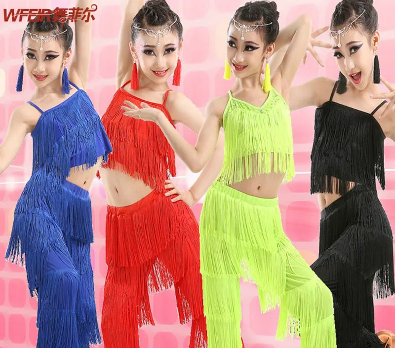 Samba Tassel Latin Dancewear Costumes Girls Salsa Ballroom Fringe Trim Dance Tops&Pants Costume Adult Ballroom Dancing Dress