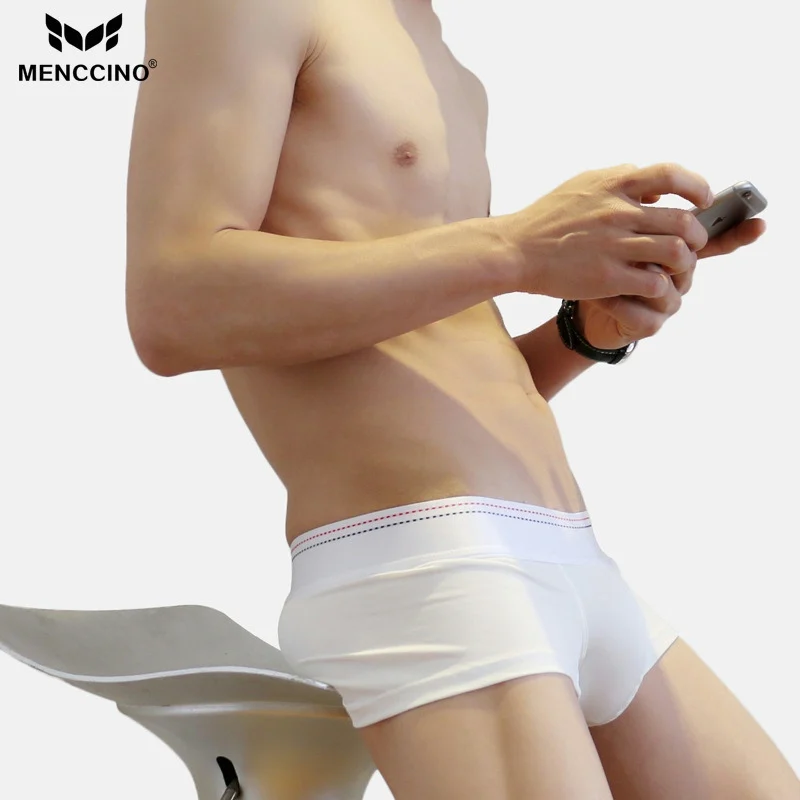 

MENCCINO Men's Cotton Underwear Boxer Shorts Low Waist Square Panties U Convex Designer Boxers Sheer Underpants Male White Red
