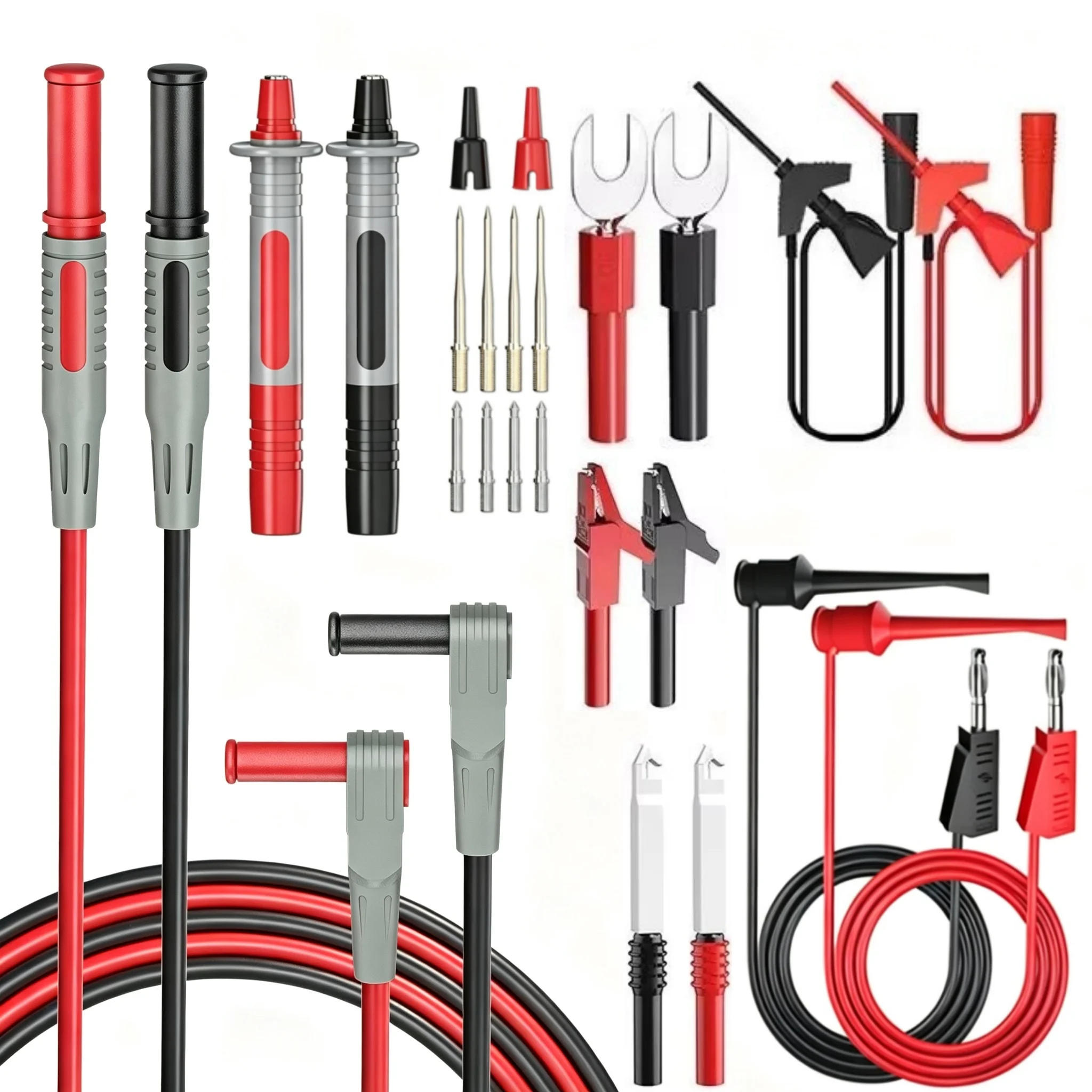 P1308D 24PCS Multimeter Silicone Test Lead Kit with Replaceable Needle Spanner Alligator Clip 4mm Banana Plug To Test Hook Cable