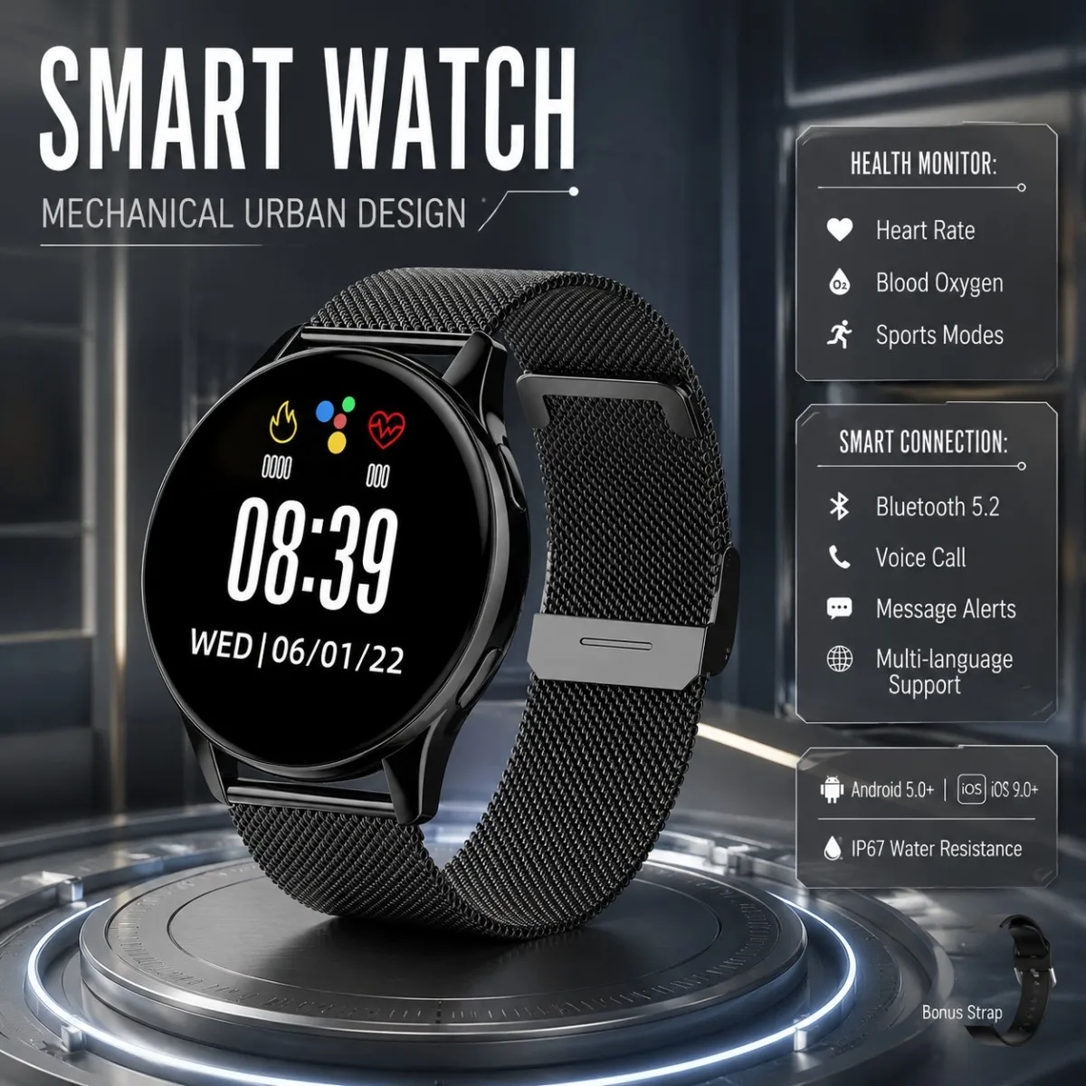 LIGE Men's Smartwatch Blood Pressure Sleep Monitoring NFC Door Unlock Bluetooth Call Music Play Voice Assistant Sport Smartwatch