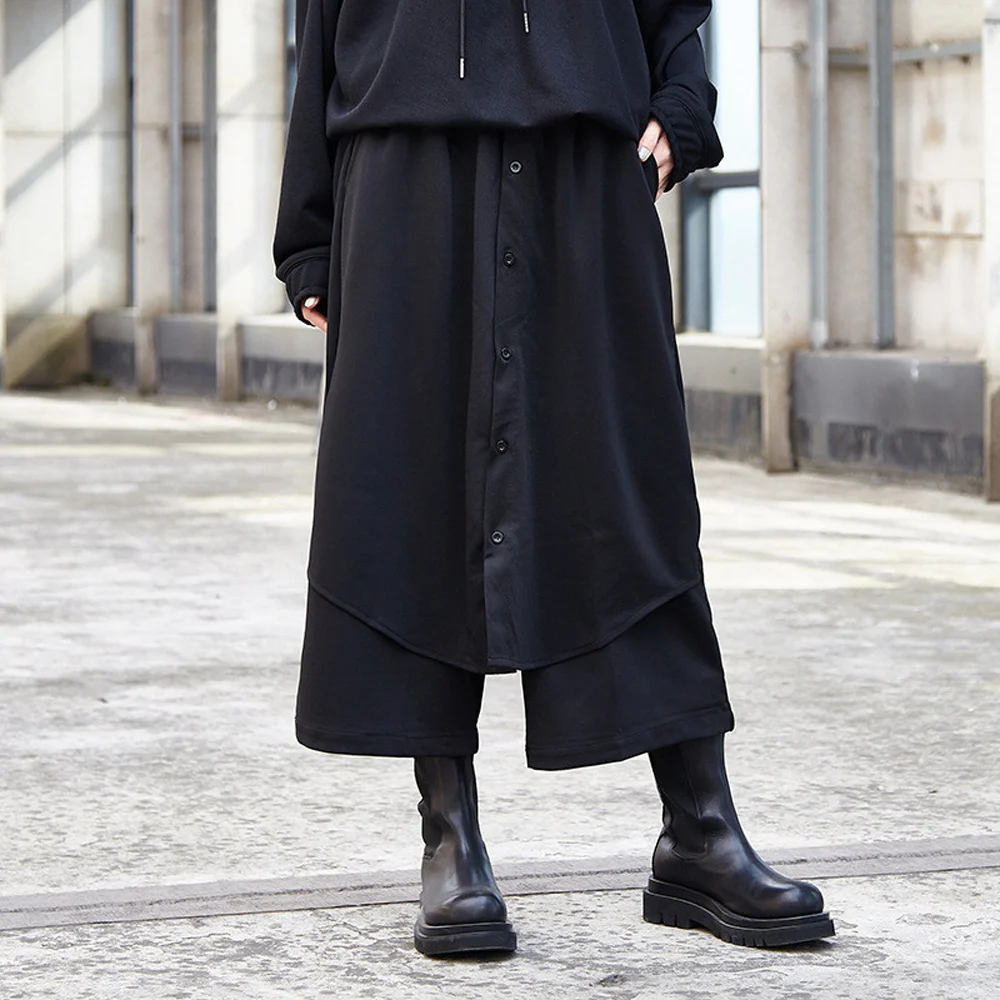 Men's Gothic Skirt Shorts Wide Leg Loose Fit Casual Streetwear Knee Length Harem Shorts Spring Summer