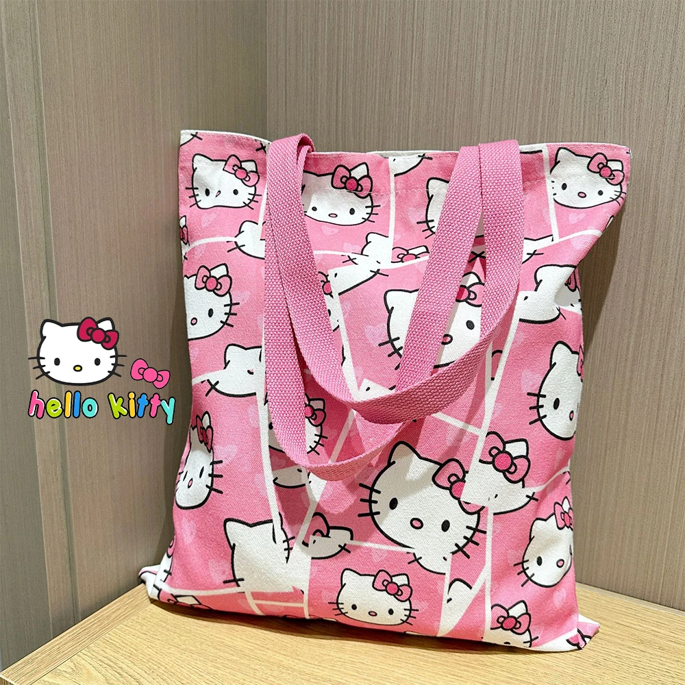 Bolsa de lona de hello kitty Sanrio, bolso de hombro portátil de dibujos animados Kate cat, bolsa de compras japonesa ligera y de gran capacidad,