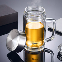 GIANX Tea Glass With Filter Double Walled Insulated Glass Water Cup Office Clear Bottles Business Men Drinkware glasses with lid