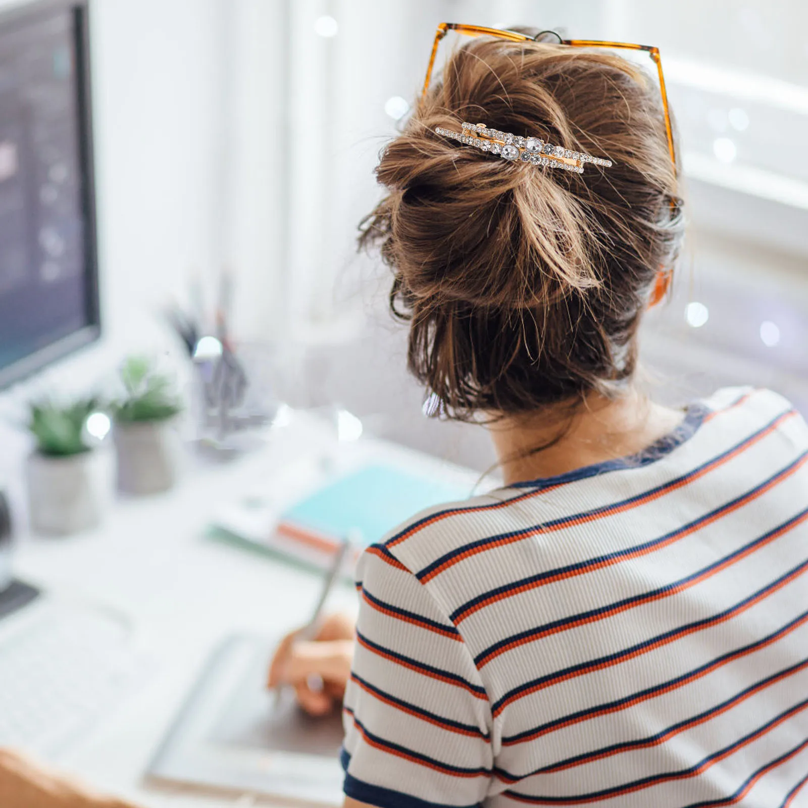 4 قطع من مشابك الشعر المصنوعة من حجر الراين، مشبك كريستالي ملون لحفلات الزفاف وإكسسوارات الشعر ودبابيس شعر كريستالية للنساء #3