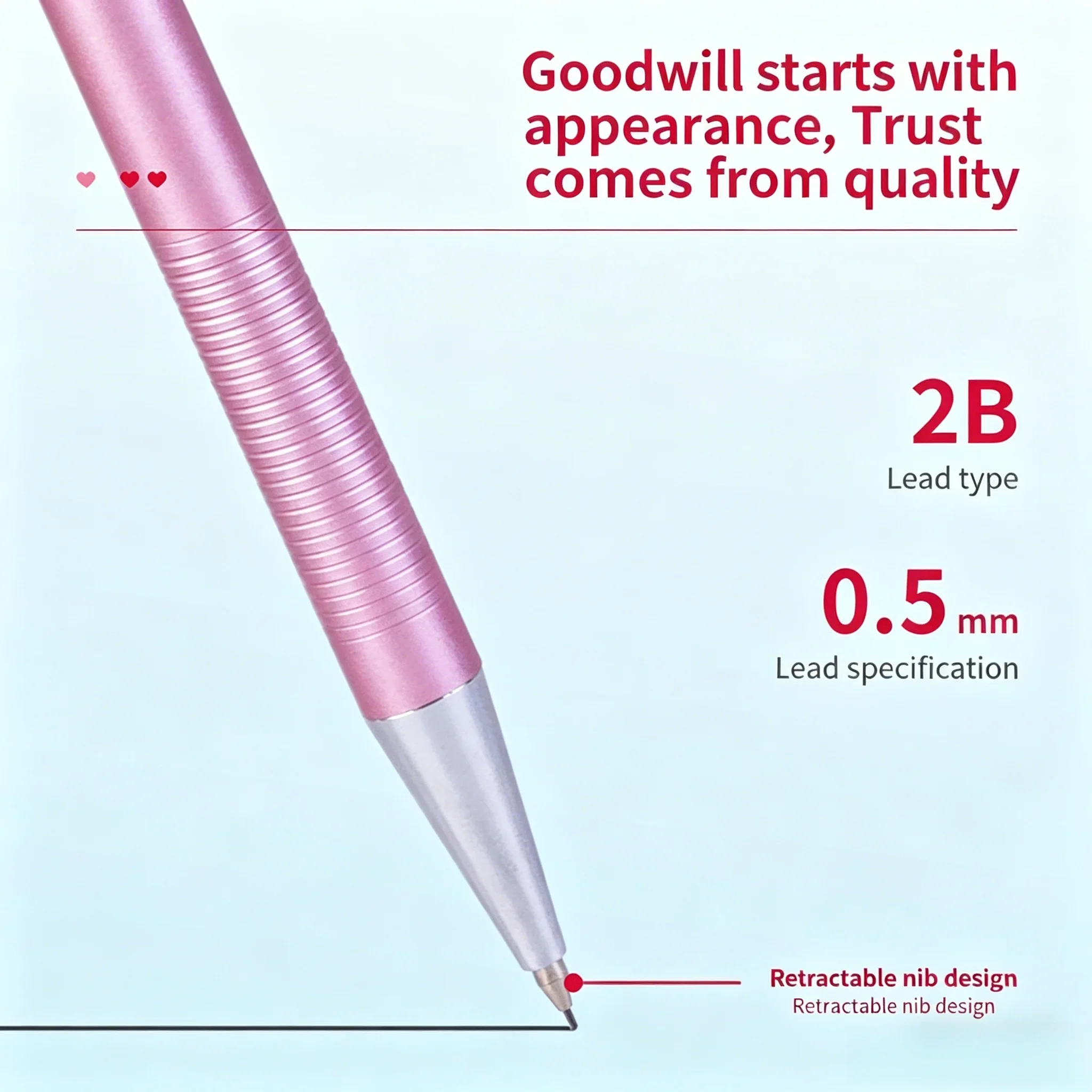 6492 0.5mm Full Metal Automatic Mechanical Pencil Press Type for Students Kids Writing Drawing School Stationery Random Color