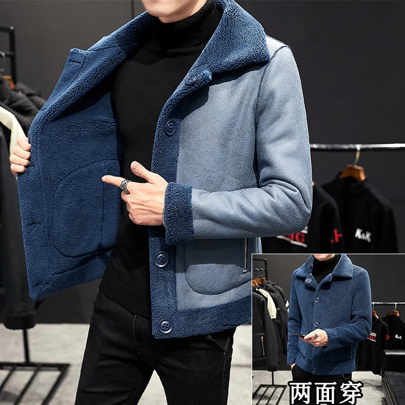 M-8XL 2022 Winter New Lamb Wool Coat Lapel Loose Warm Men Outerwear Fashion Casual Thicken Male Can Be Worn On Both Sides Jacket