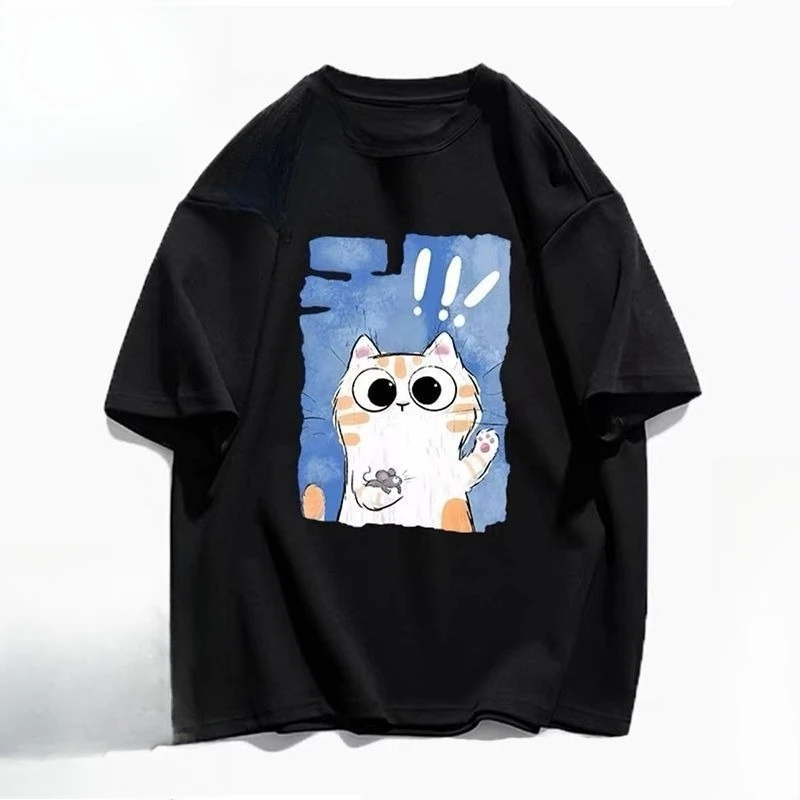 تي شيرت Livre D'images De Marque À La Mode Chat Et Souris Dessin Animé تي شيرت À Manches Courtes En Coton Lourd Hommes Et Femmes #1