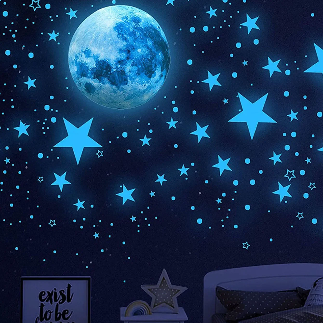 Aesthetic 3D Luminous Moon Star Wall Sticker Glow in The Dark Fluorescent Sticker PVC Home Kids Room Decals Wall Decor Wallpaper