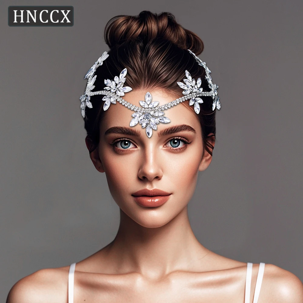 HNCCX Bridal Crystal Flowers Forehead  Wedding Hair Accessories Handmade Rhinestone Forehead Tiara Crown for Bride CP618