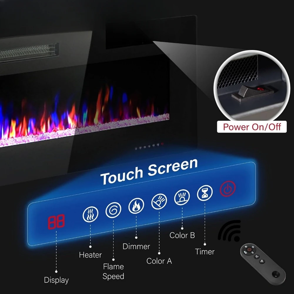 Electric Fireplace 72 Inch Wall Mounted & Recessed, Ultrathin 3.86" Electric Heater with Remote Control Touch