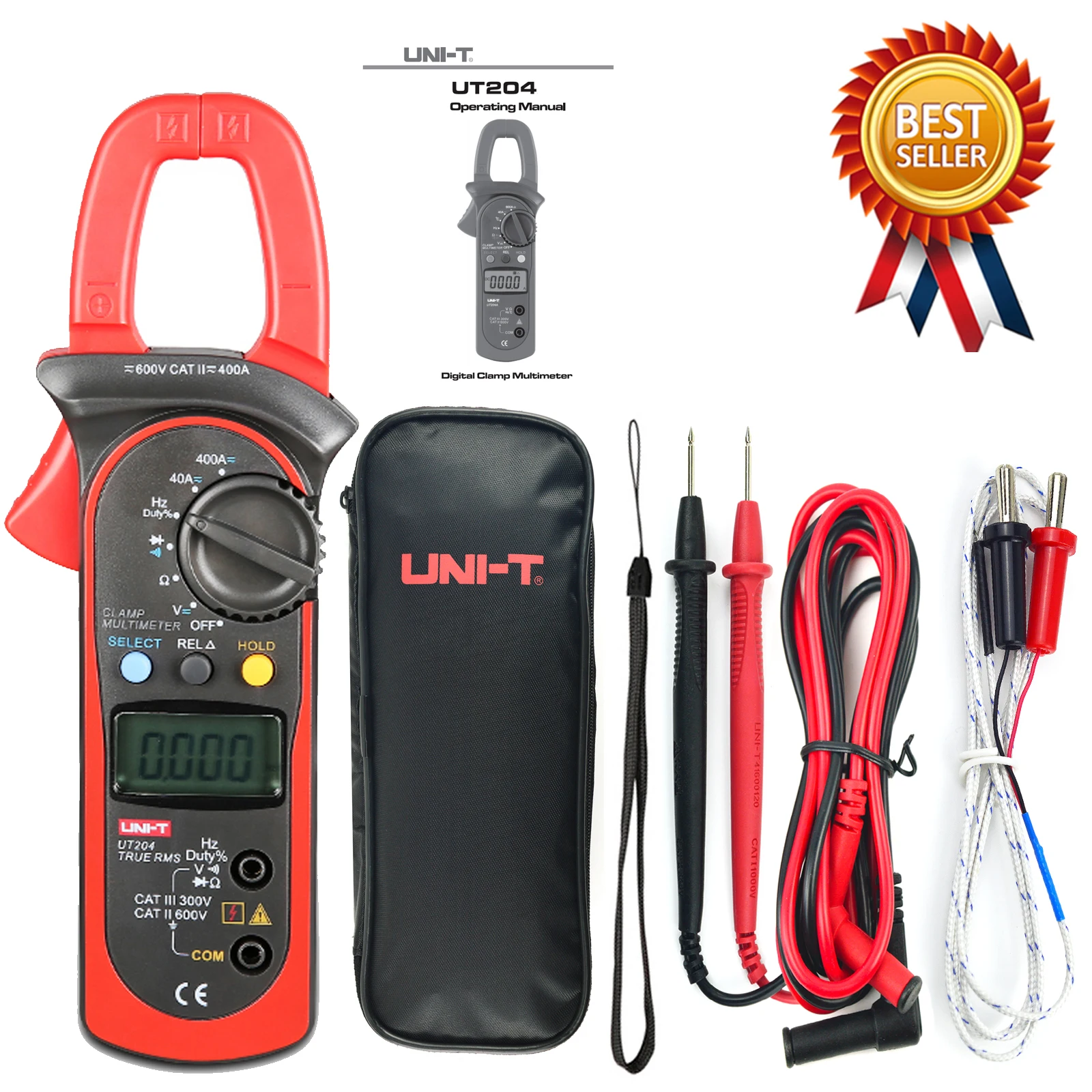

UNI-T UT204 Multimeter True RMS Auto Range 400-600A Digital Clamp Meters w/Frequency Test Highly Voltage Tester UT204
