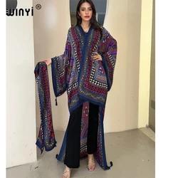 WINYI Summer Beach Wear Cover Up Lady Boho Cardigan printing elegant sexy Holiday Kimono maxi dress abaya dubai luxury