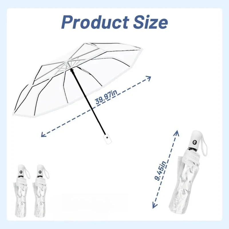 8-Bone Fully Automatic Transparent Umbrella Folding Three-Fold Clear New 2026 Model for Weather Protection