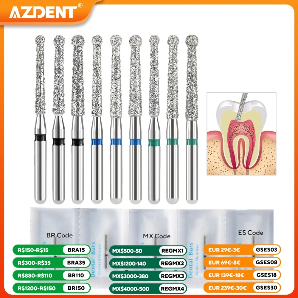 100 sztuk dentystyczne wiertła diamentowe AZDENT Endo Bur FG wiertła endodoncja 1.6mm 9 rozmiarów polerki szlifierskie do szybkiej rękojeści