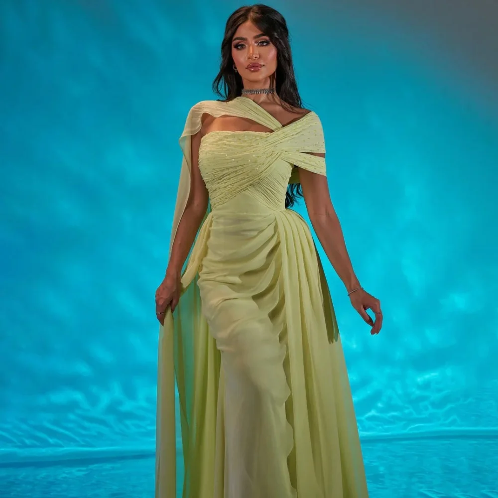 Personalizado requintado sem mangas sereia vestido de noite encantador beading vestido de baile sexy barco-pescoço babados vestido de festa فساتtessorimavera